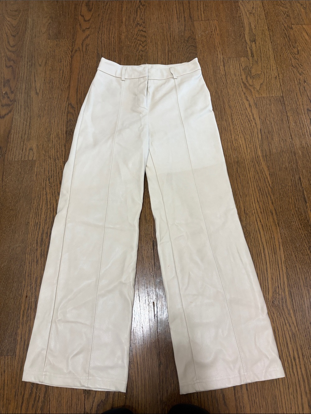 High-Rise Wide-Leg Cream Faux Leather pants